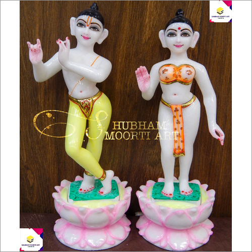Iskcon Radha Krishna Marble Statue - 1ft to 6ft, White Multicolor Design for Worship