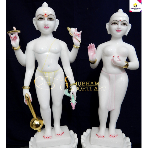 Laxmi Narayan Statue - Marble, 2 Feet Height, White with Multicolor Painted Design | Well Finished for Temple and Home Worship
