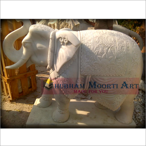 White Marble Elephant Statue - 1 Feet Height, Polished Finish | Ideal for Home Decoration, Elegant Interior Decor
