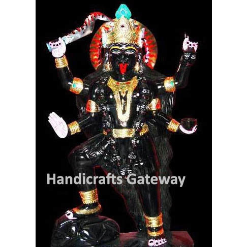 Black Stone Antique Kali Mata Sculpture Height: 12" Inch Inch (In)