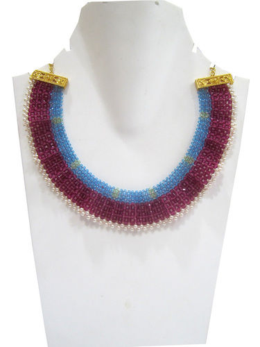 Hand Woven Knitted Beaded Stone Necklace