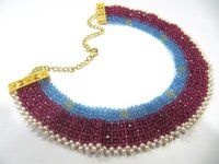 Hand Woven Knitted Beaded Stone Necklace