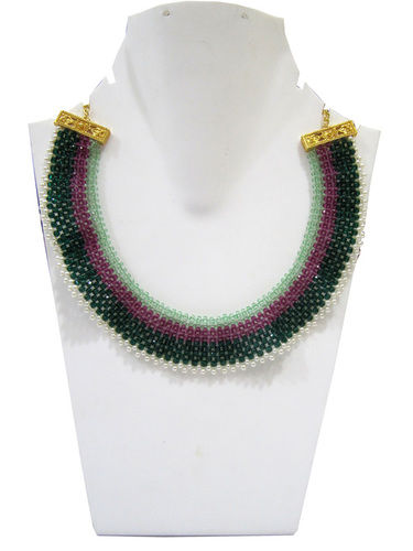 Hand Woven Knitted Beaded Stone Necklace