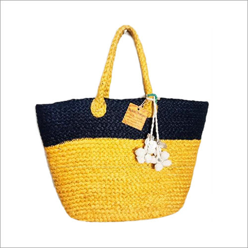 Blue And Yellow Jute Handbag
