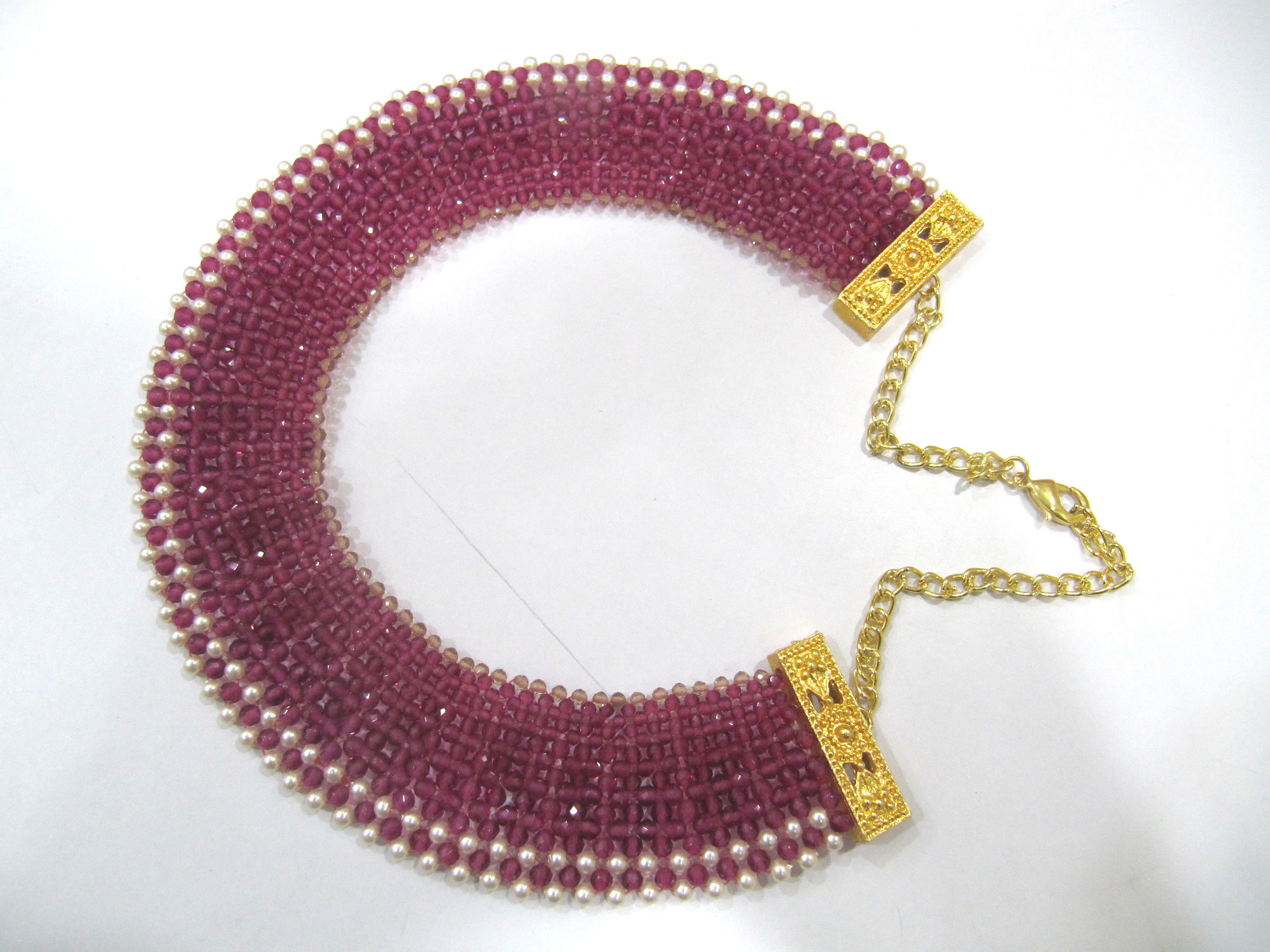 Hand Woven Knitted Beaded Stone Necklace