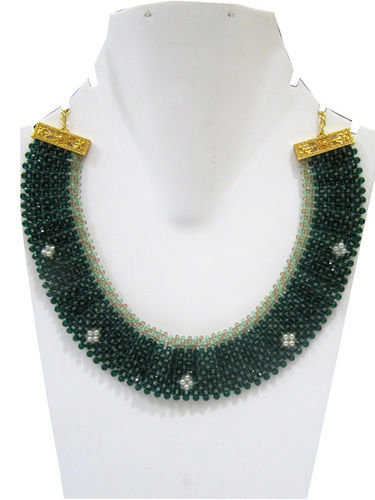 Hand Woven Knitted Beaded Stone Necklace