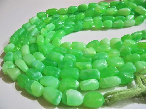 Natural Green Opal Plain Smooth Nugget Tumbled Beads