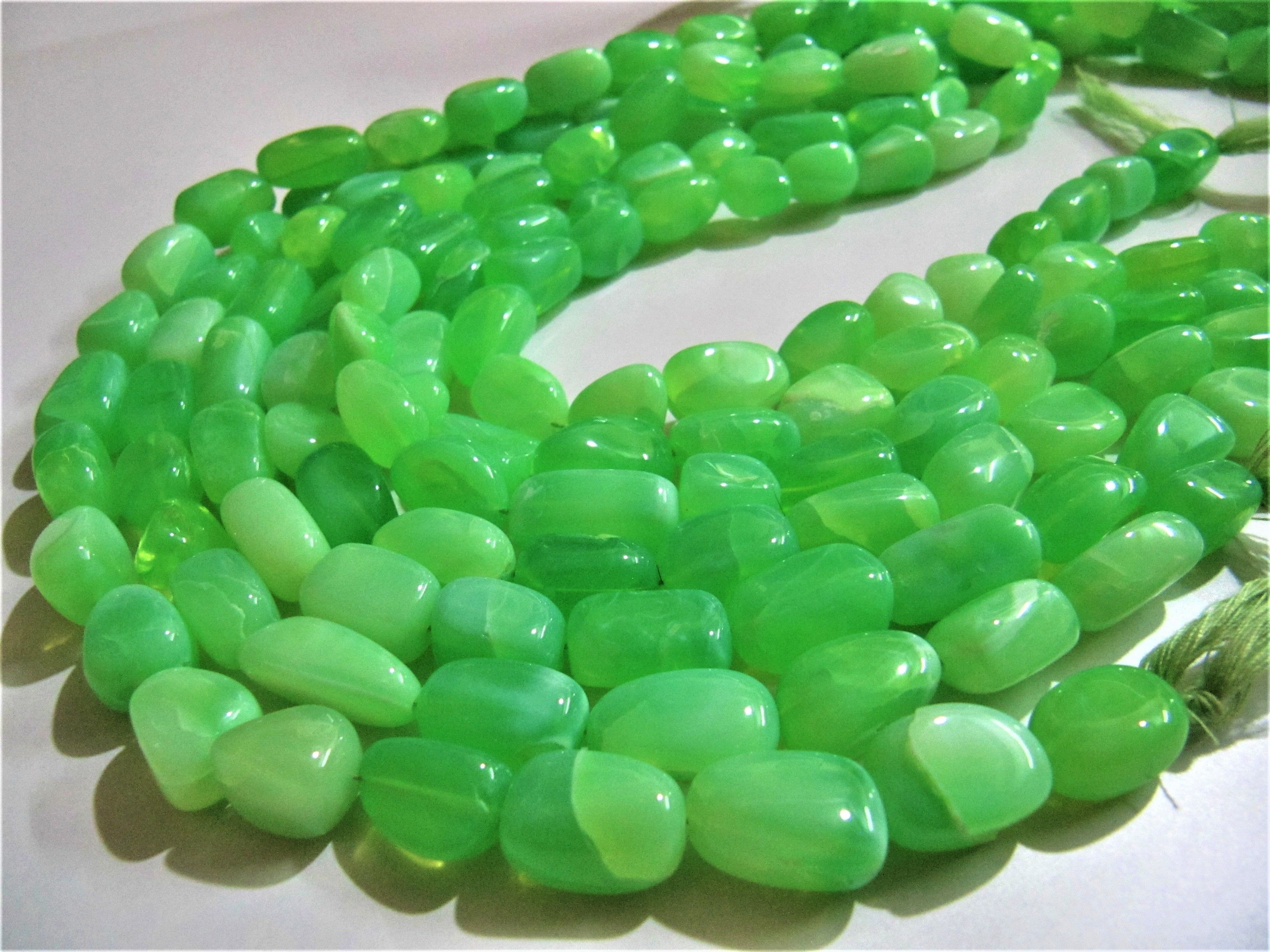 Natural Green Opal Plain Smooth Nugget Tumbled Beads