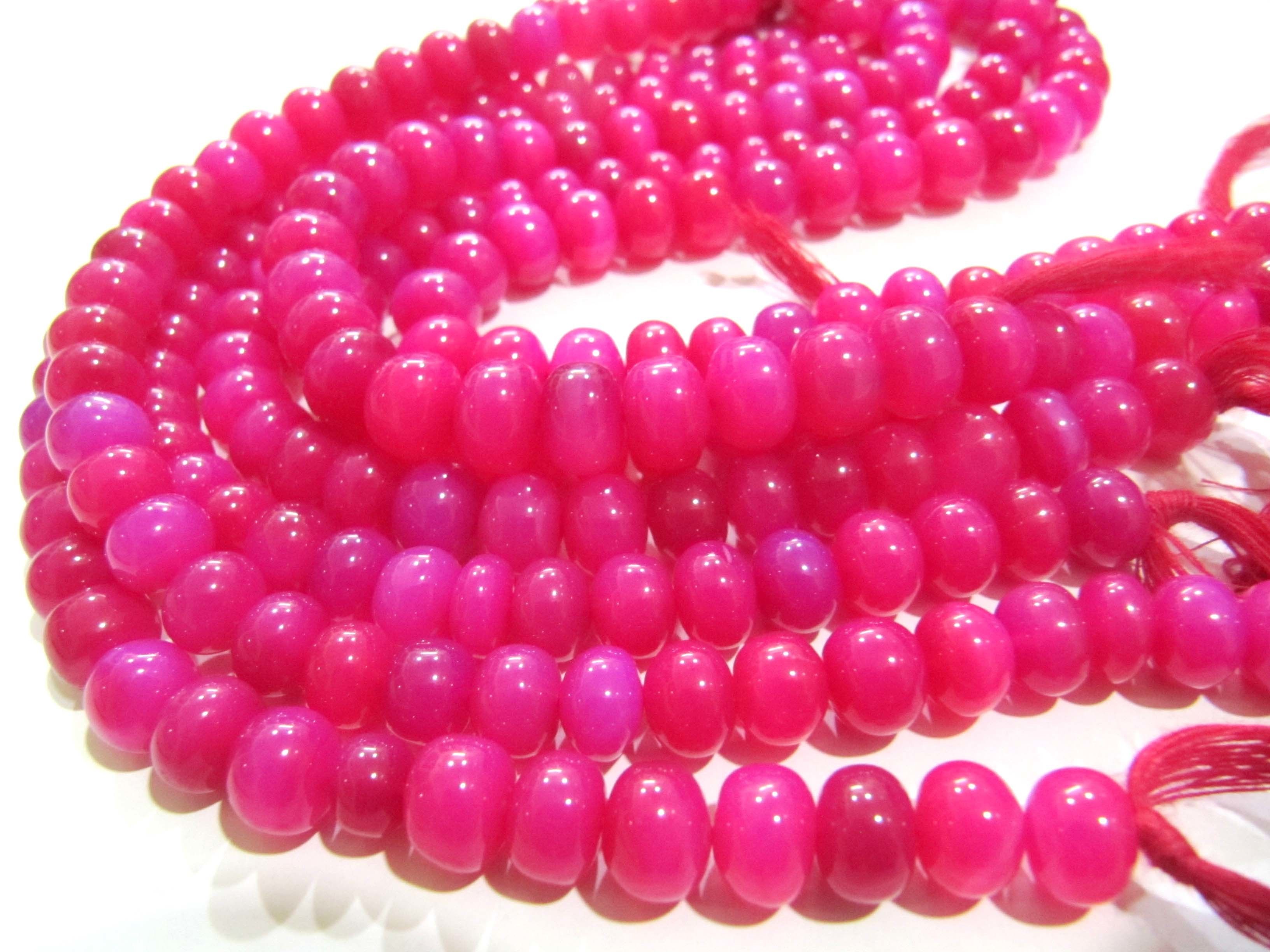 Natural Hot Pink Chalcedony Beads Rondelle Plain Smooth 9-10mm Size Beads