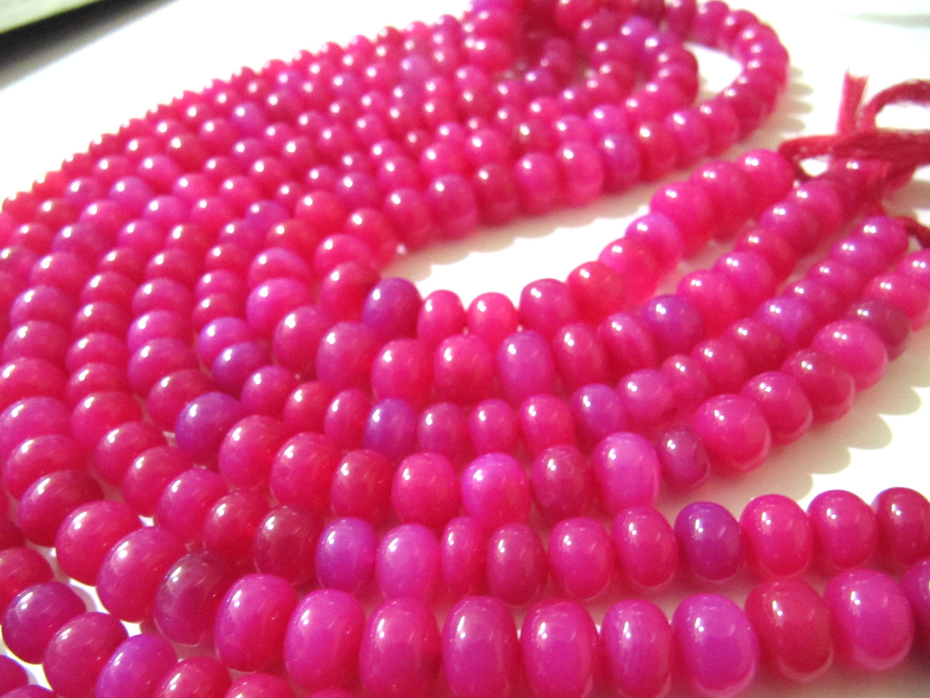 Natural Hot Pink Chalcedony Beads Rondelle Plain Smooth 9-10mm Size Beads