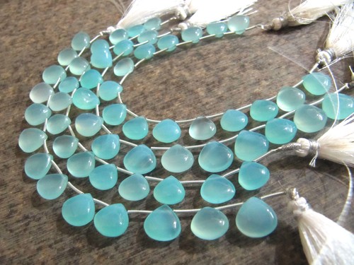 Natural Aqua Chalcedony Heart Shape 11-12mm Beads