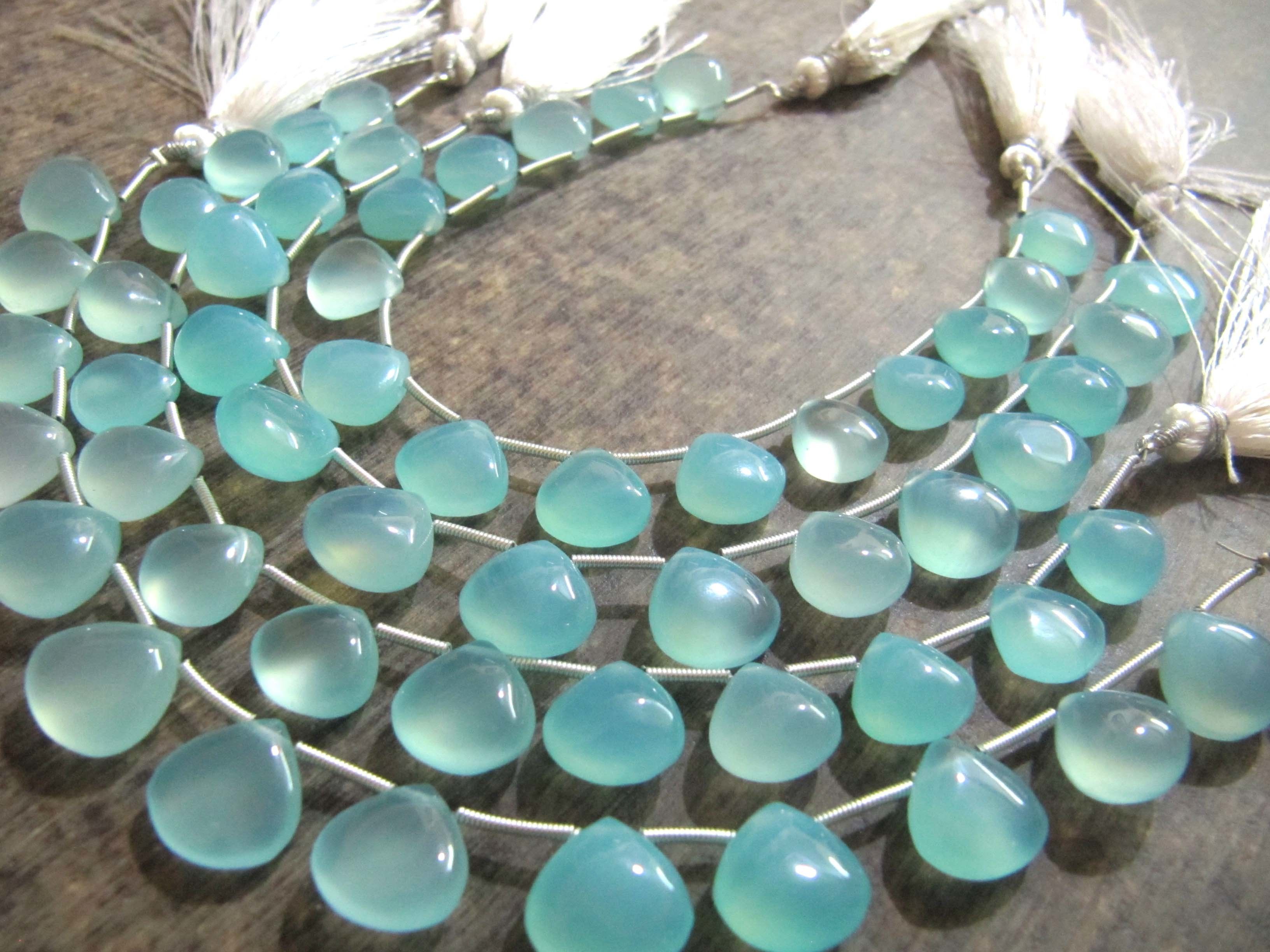 Natural Aqua Chalcedony Heart Shape 11-12mm Beads