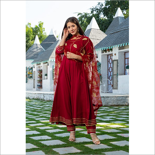 Ladies Rayon Maroon Kurta Dupatta Set