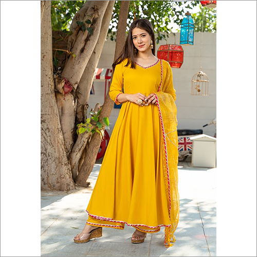 Ladies Rayon Sunsine Yellow Kurta Dupatta Set