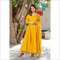 Ladies Rayon Sunsine Yellow Kurta Dupatta Set