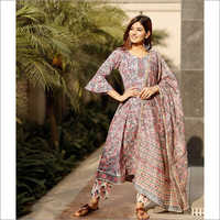 Ladies Hand Block Print Kurta With Chanderi Dupatta