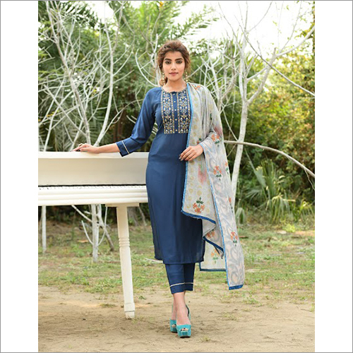 Indian Ladies Blue Designer Readymade Salwar Kameez Dupatta Set