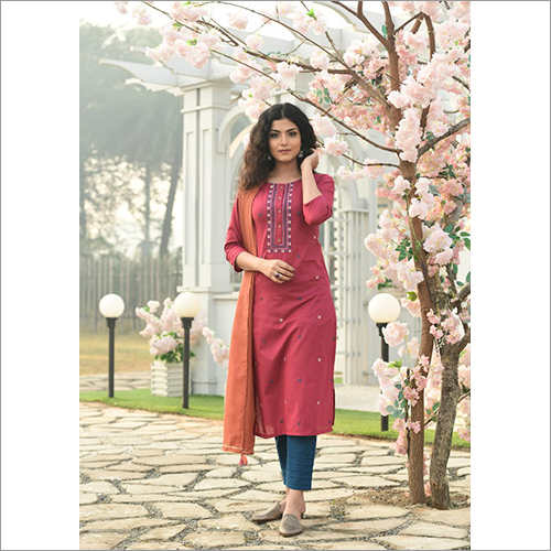 Ladies Micro Embroidery Readymade Salwar Kameez Dupatta Set