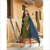 Ladies Green Designer Readymade Salwar Kameez Dupatta Set