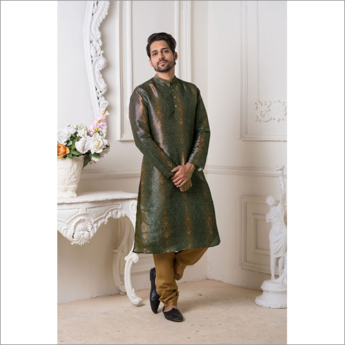 Mens Mulbury Digital Print - Green Shade Kurta Pyjama