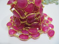 Natural Hot Pink Chalcedony Free Shape Briolette Faceted Bezel Connector Chain