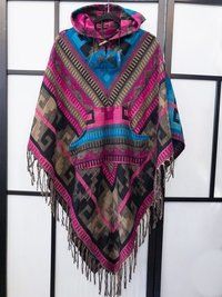 Multi Woolen Poncho Tassels Sweater
