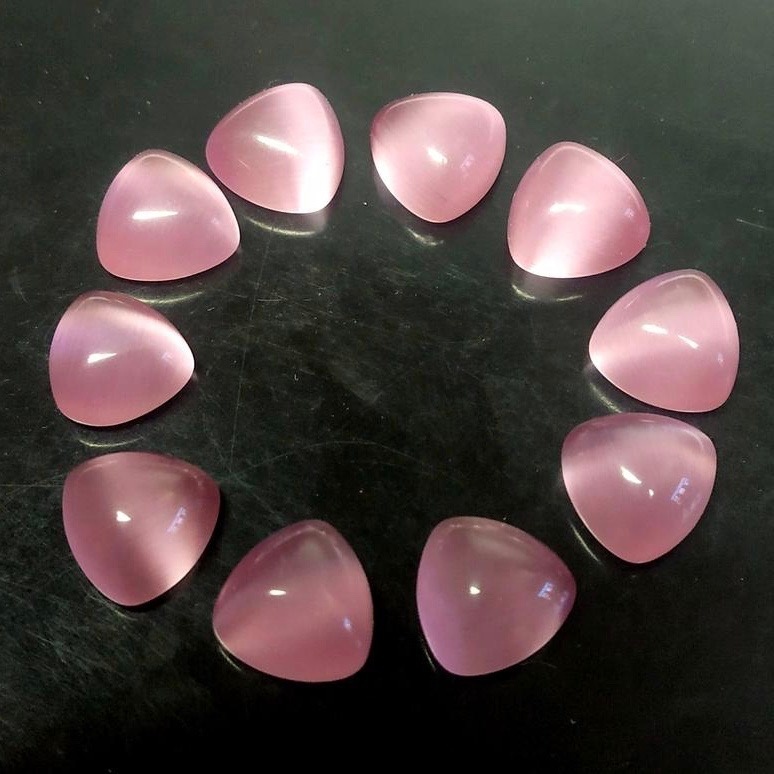 8mm Pink Chalcedony Trillion Cabochon Loose Gemstones