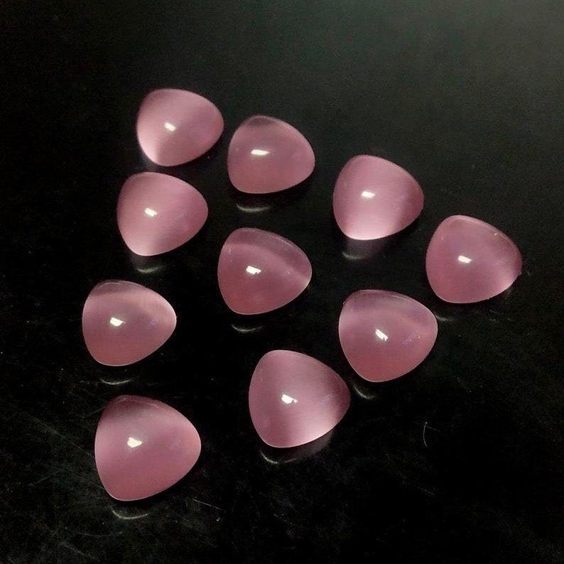 9mm Pink Chalcedony Trillion Cabochon Loose Gemstones