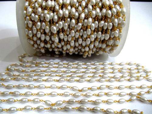 Feet Rice Pearl Beaded Rosary Chain 4mmx6mm Faux Pearl Suzni Beads
