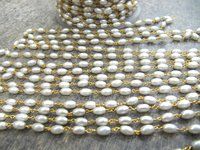 Feet Rice Pearl Beaded Rosary Chain 4mmx6mm Faux Pearl Suzni Beads