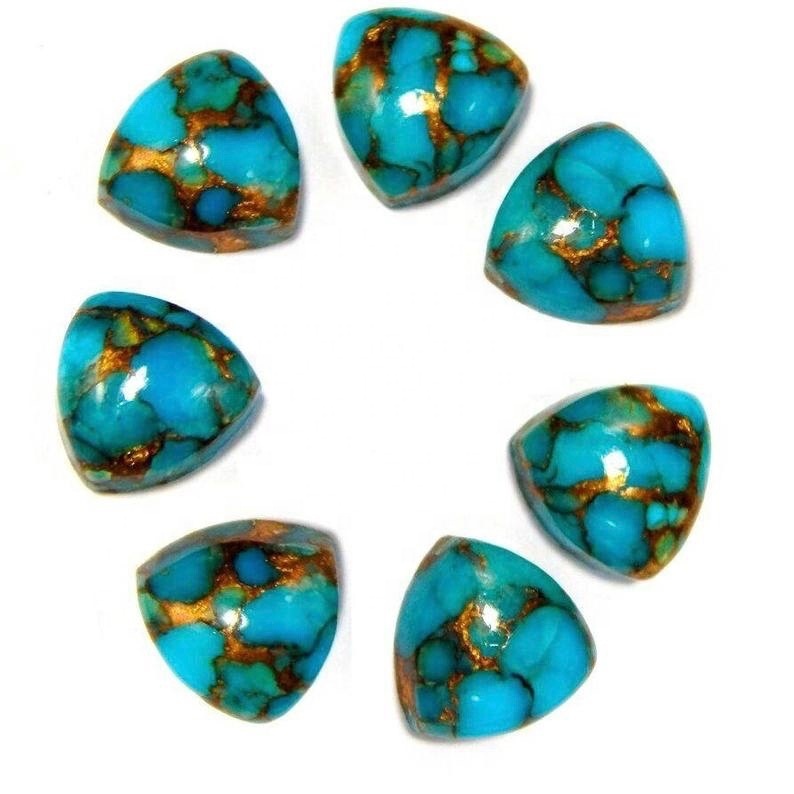 8mm Blue Copper Turquoise Trillion Cabochon Loose Gemstones