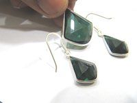 925 Sterling Silver Stamped Pendant Set Green Tourmaline Color Gemstone