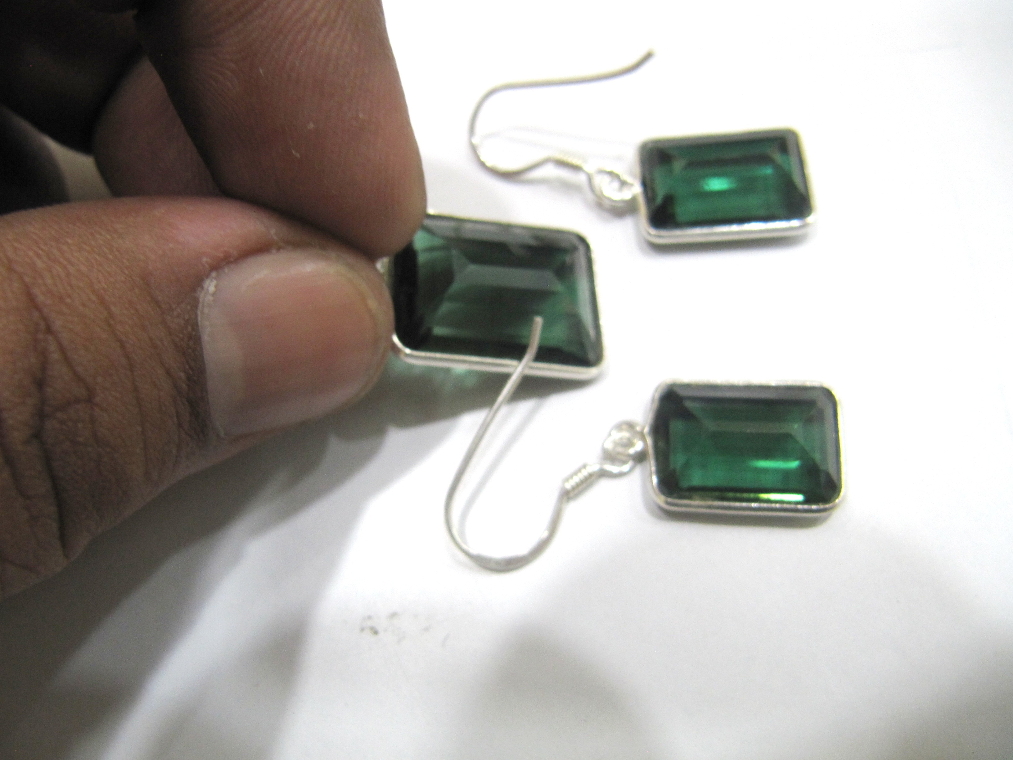 925 Sterling Silver Stamped Pendant Set Green Tourmaline Color Gemstone