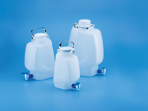 Rectangular Carboy - Medical Grade PP, 22 Inch Length, White Color | Easy Dispensing, Stainless Steel Handle, Wide Mouth Design