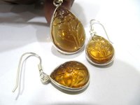 925 Sterling Silver Stamped Pendant Hand Carved Citrine Flower Stone