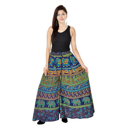 Indian Comfortable Blue Printed 100% Pure Cotton Women Palazzo