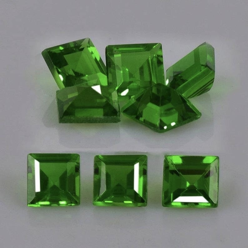6mm Chrome Diopside Faceted Square Loose Gemstones