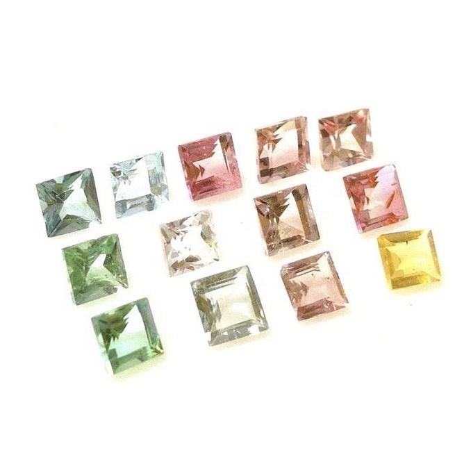5mm Multi Tourmaline Faceted Square Loose Gemstones