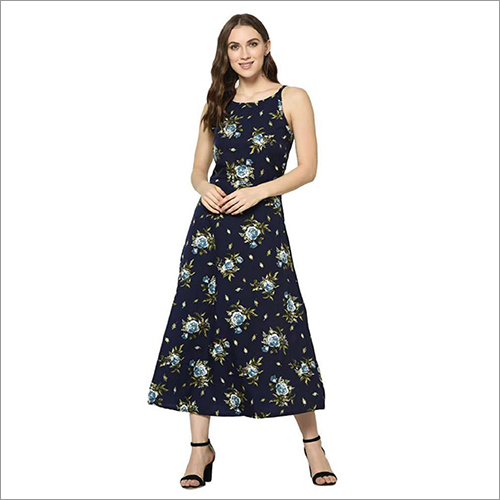 Ladies Printed Long Dress - Casual Fit, Cotton Blend | Short Sleeves, Washable, All-Season Design, Vibrant Printed Pattern