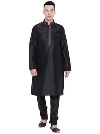 Silk Kurta And Churidar - Raw Silk, Size L-xxxl, Colors: Black, Brown, Cream, Firozi, Mahroon, Navy, Peach, R.blue | Long Sleeves, Mandarin Collar, Plain Pattern
