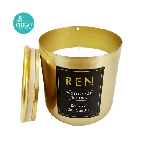 REN White Sage and Musk Scented Natural Wax Metal Jar Candle