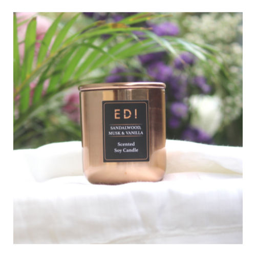 Edi Sandalwood Musk Vanilla Scented Natural Wax Metal Jar Candle