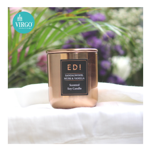 EDI Sandalwood Musk Vanilla Scented Natural Wax Metal Jar Candle