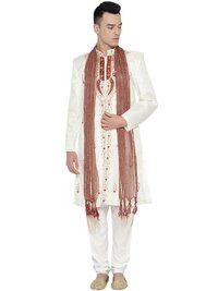 Cream Sherwani And Churidar With Dupatta