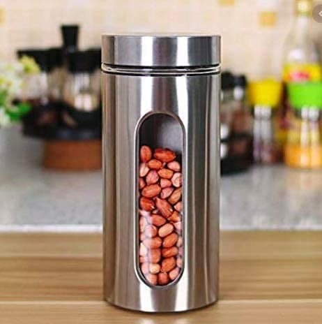 SET OF 3 PCS STAINLESS STEEL PLATED GLASS KITCHEN CANISTER