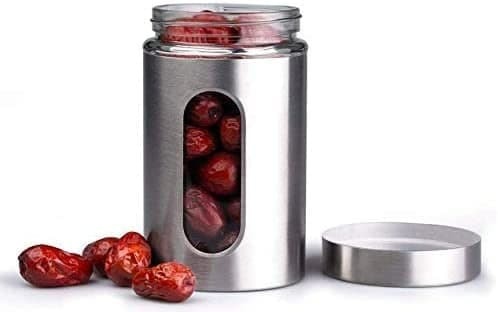 SET OF 3 PCS STAINLESS STEEL PLATED GLASS KITCHEN CANISTER
