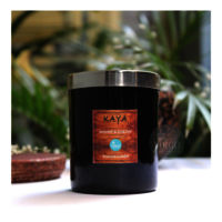 Kaya: Scented Wax Candle, Paraffin Wax - 7.5x7.5x8.5 Inches, Glossy Black Jar With Metal Lid, Handmade, Cotton Wick, Woody & Earthy Fragrance