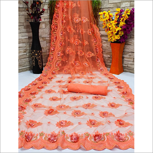 Ladies Orange Net Saree