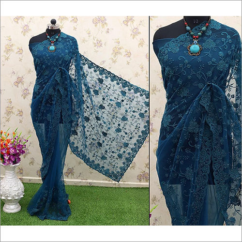 Embroidered Ladies Net Designer Embroidery Work Saree