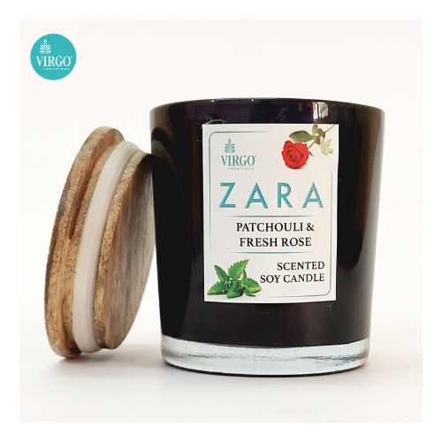 Zara:scented Soy Wax Candle, Patchouli-freshrose